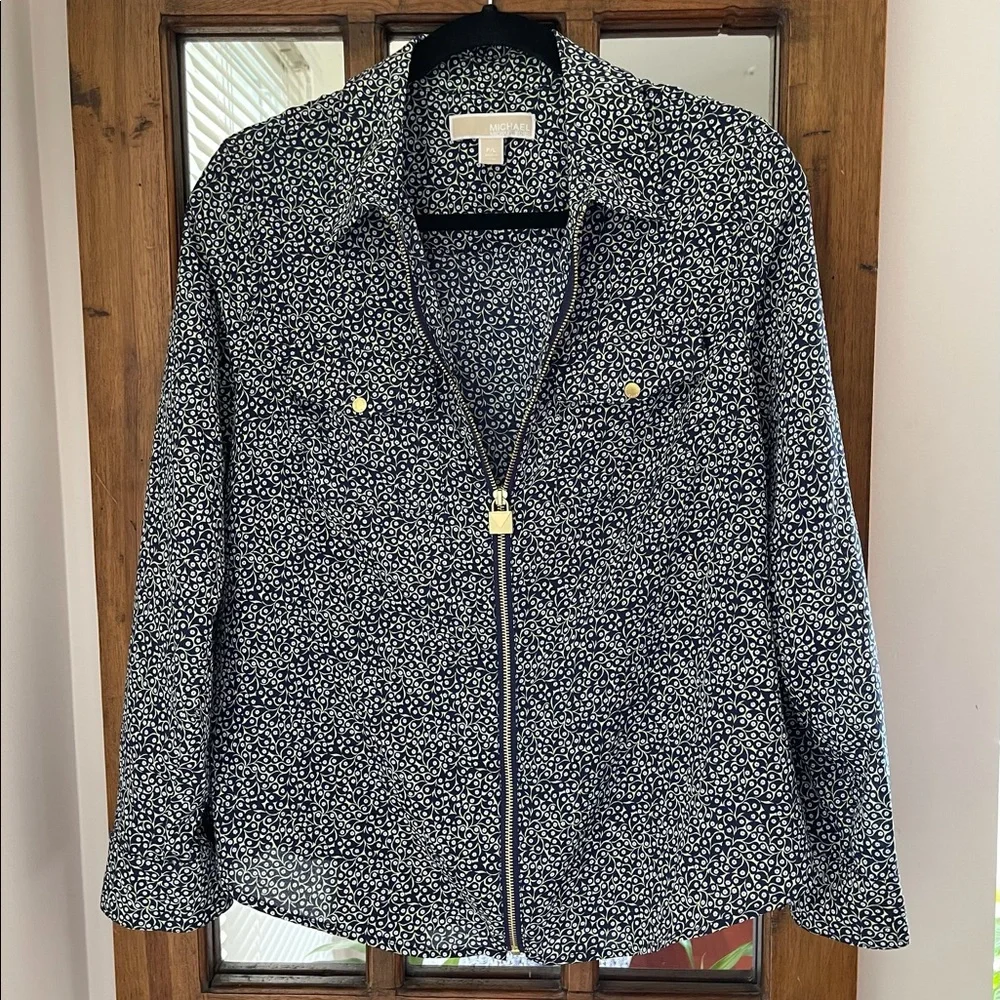 MICHAEL Michael Kors Women's Petite Printed Floral Front-Zip Shirt/Top US LP - Picture 1 of 17